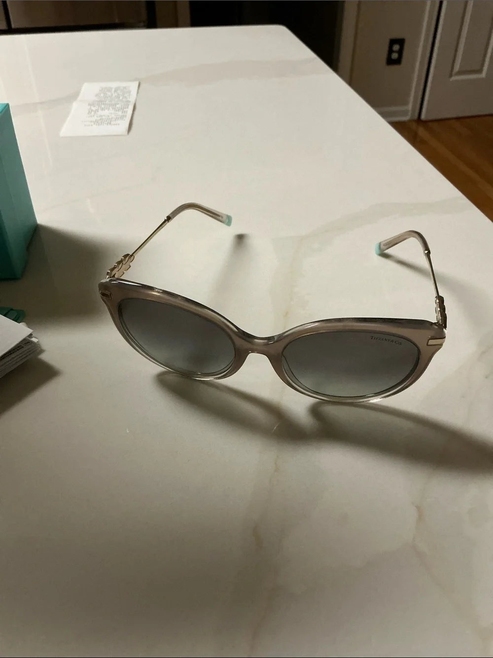 Tiffany & Co. Taupe Round Women's Sunglasses with Gold Temples TF4189